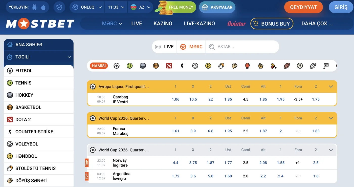 Mostbet idman mərc xətti — futbol, tennis, basketbol və canlı mərclər